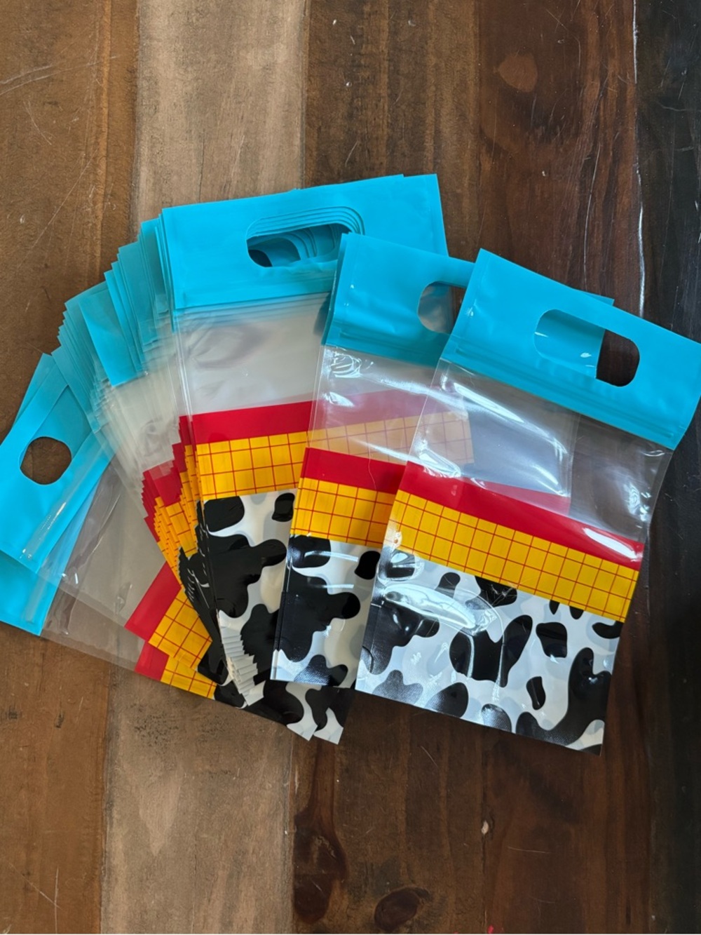 Cow Print Party Favor Bags with Blue Handle - Pack of Clear Gift Bags